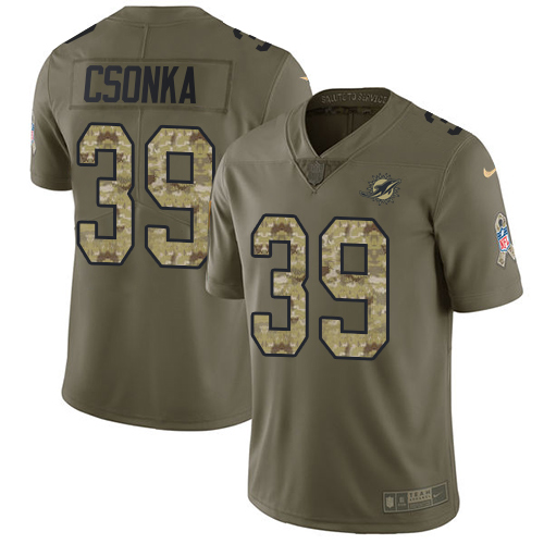 Nike Miami Dolphins #39 Larry Csonka Olive Camo Youth Stitched NFL Limited 2017 Salute to Service Jersey->youth nfl jersey->Youth Jersey